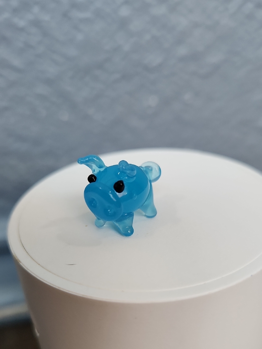 Mini Ganz Blue Pig Blown Glass